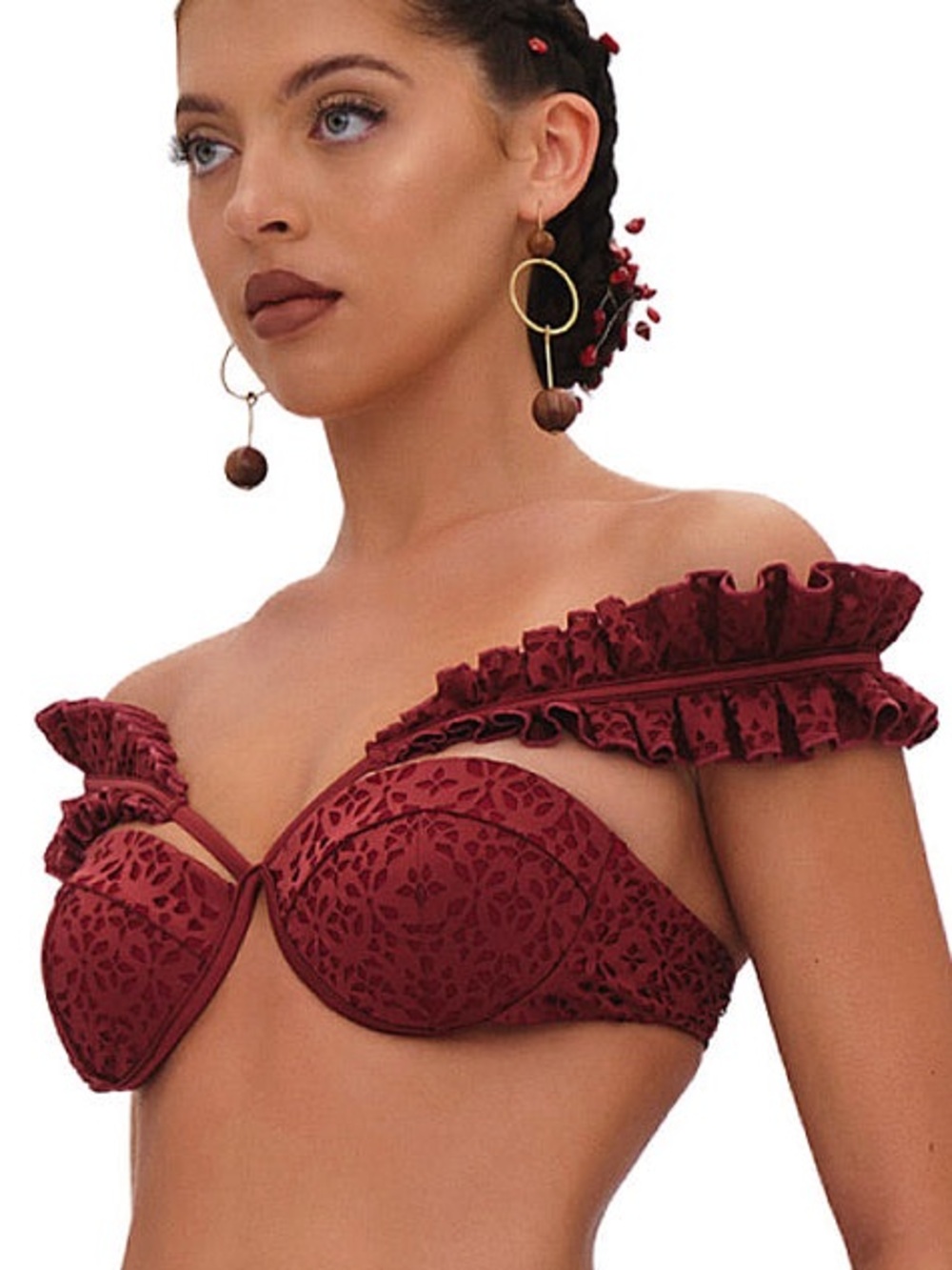 Andrea Iyamah Off-Shoulder Ruffle Bikini Top Burgundy size XS NWT beachwear